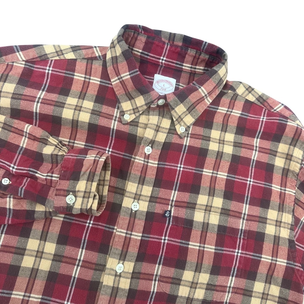 Brooks Brothers 346 Mens Large Plaid Flannel Button Down Shirt Light Weight
